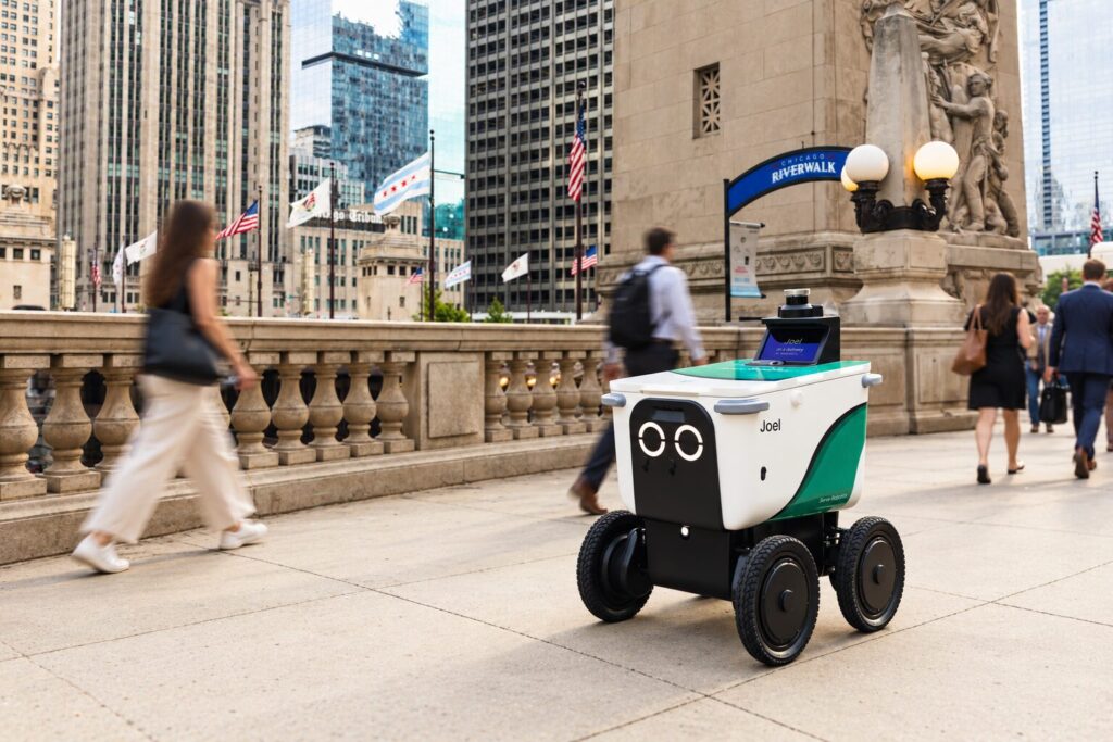Severe Robotics food delivery robot in Chicago that has personality