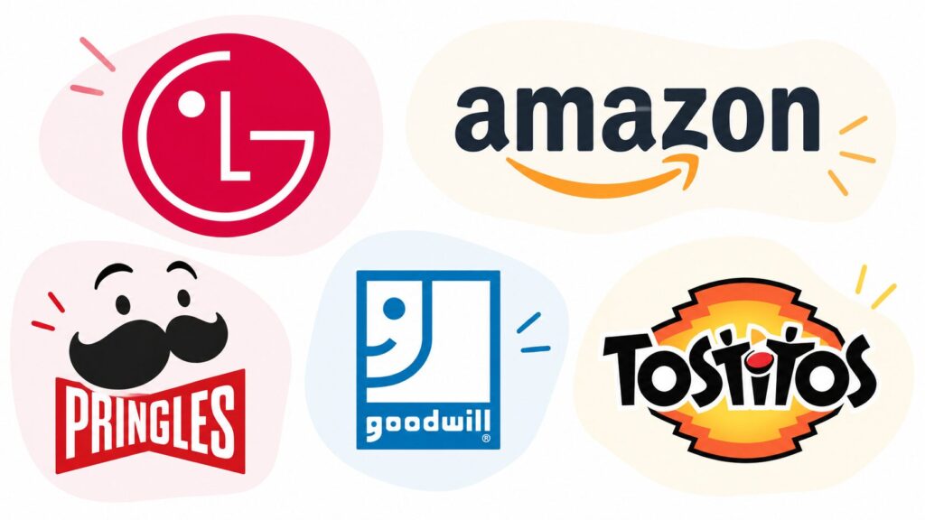 LG, Amazon, Pringles, Goodwill, and Tostitos logos all have personality
